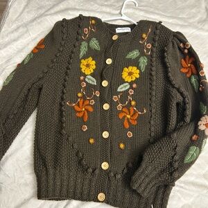 Floral Embroidered Button-Up Cardigan